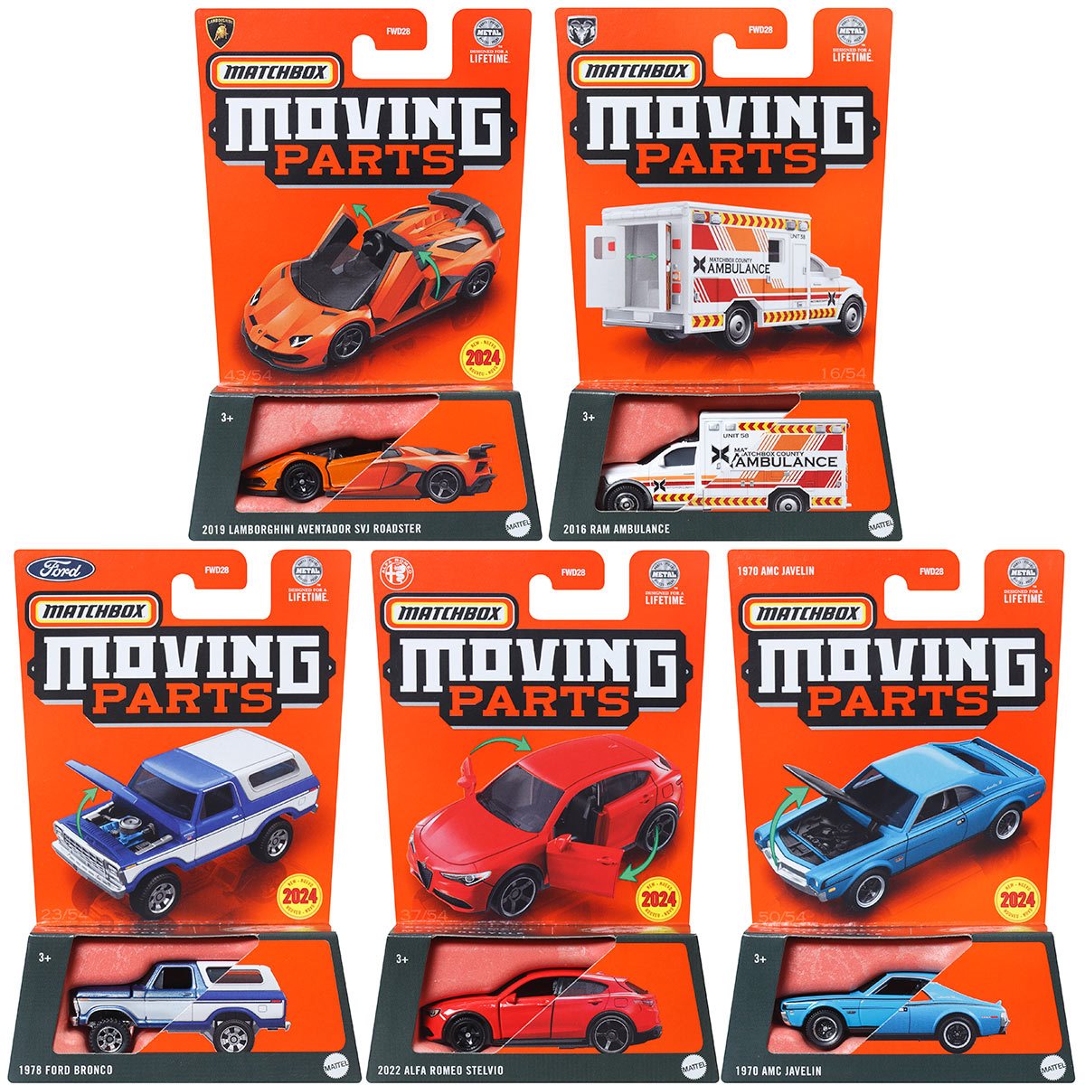 Matchbox Moving Parts 2024 Mix 3 Vehicles Hot Match Collectables