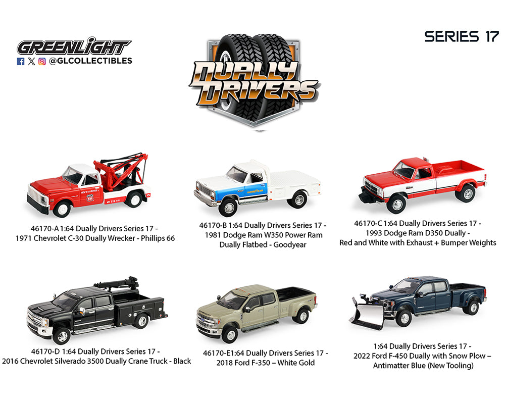 GreenLight Dually Drivers Series 17 set of six 1:64 trucks – 46170