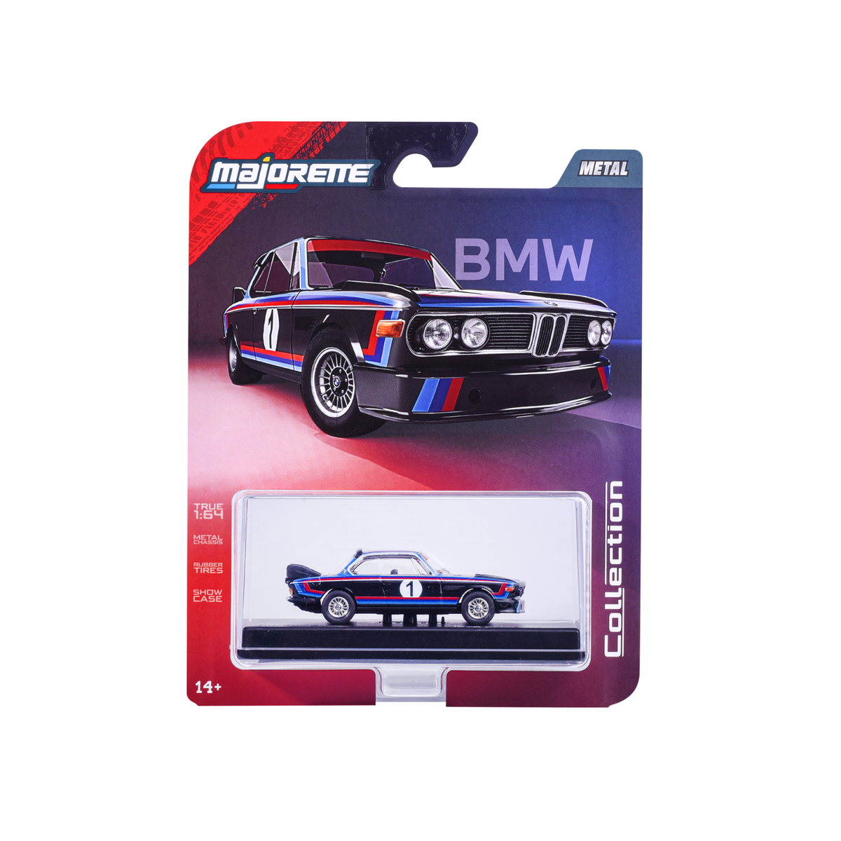 Majorette Collection Series 6 1975 BMW 3.0 CSL Black 1:64 carded display case MJ82010