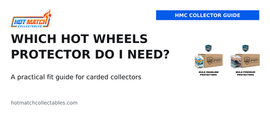Which Hot Wheels protector do I need? HMC collector guide with original Shield Wheels Mainline and Premium product photos.