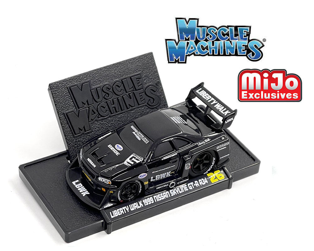 Muscle Machines 1:64 LBWK 1999 Nissan Skyline GT-R R34 – Black – Liberty Walk – Mijo Exclusives