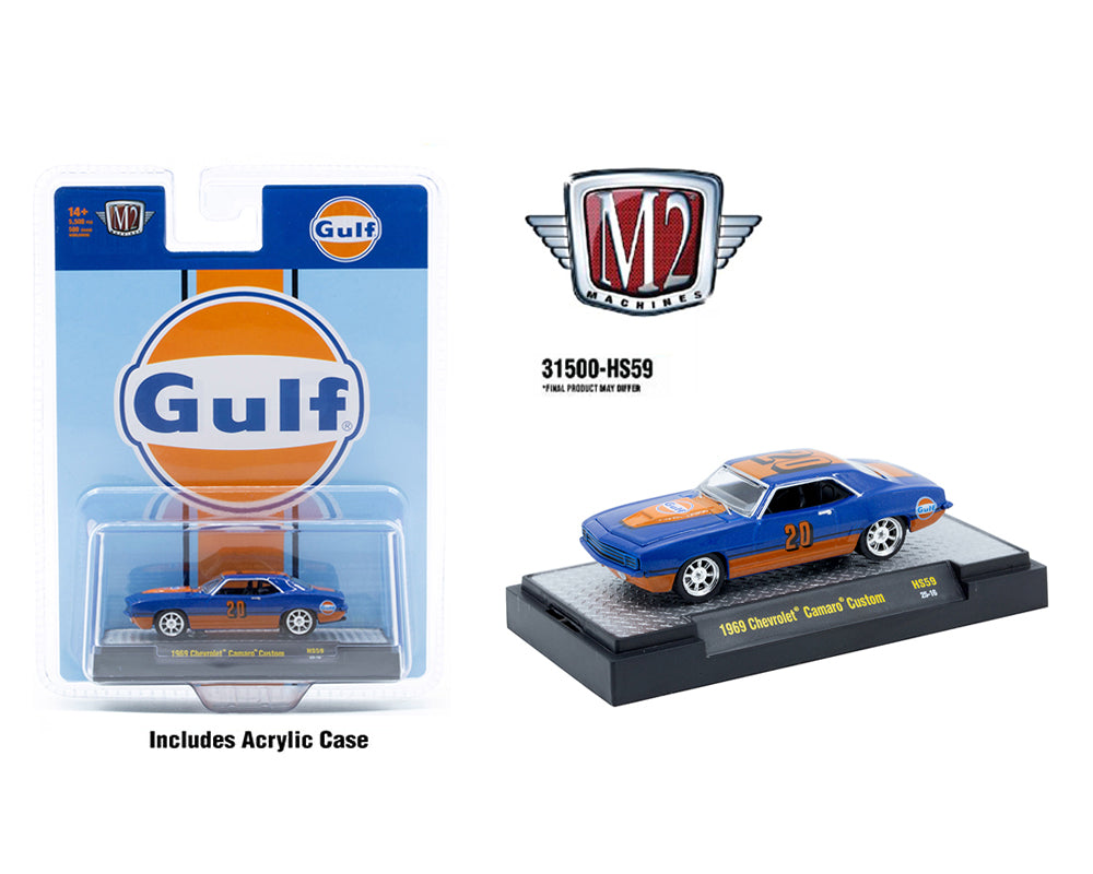 M2 Machines 1:64 1969 Chevrolet Camaro Custom GULF – Blue – Hobby Exclusive