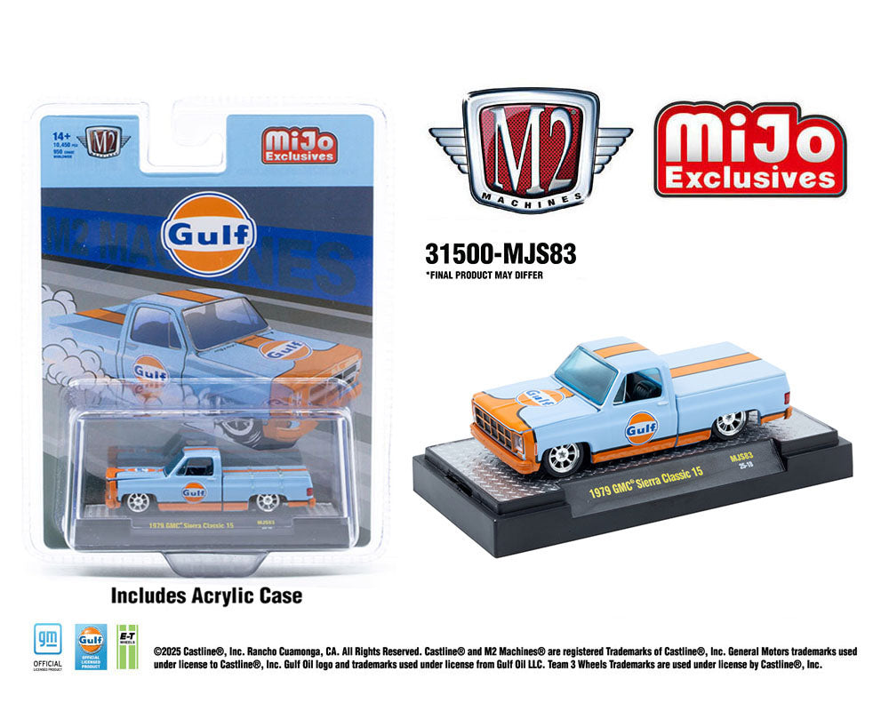 M2 Machines 1:64 1979 GMC Sierra Classic 15 Custom GULF – Blue – MiJo Exclusives Limited Edition