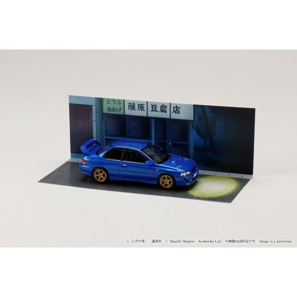 Hobby Japan Subaru Impreza GC8 HJDMDR011, single car on included Initial D diorama sheet; background vehicles are printed artwork