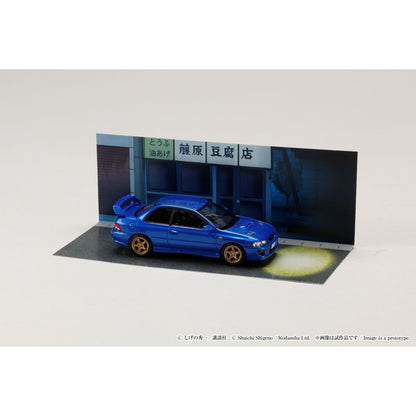 Hobby Japan Subaru Impreza GC8 HJDMDR011, single car on included Initial D diorama sheet; background vehicles are printed artwork