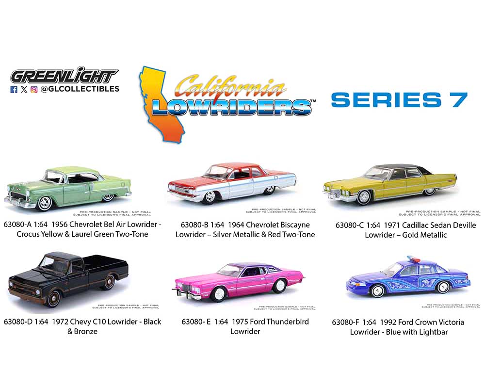 Greenlight 1:64 California Lowriders Series 7 - Box of 6 Cars (Chance of Chase)