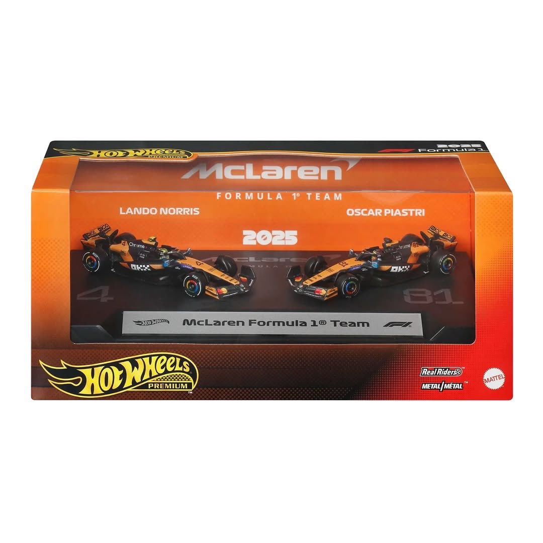Hot Wheels Formula 1 (2025 Livery) Mix 1A 2-Pack Case of 4 (McLaren, Racing Bulls, Haas, McLaren, Mercedes)