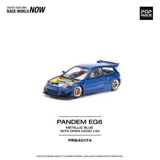 Pop Race 1:64 Pandem Honda Civic EG6 with Open Bonnet Metallic Blue