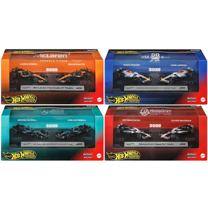 Hot Wheels Formula 1 (2025 Livery) Mix 1A 2-Pack Case of 4 (McLaren, Racing Bulls, Haas, McLaren, Mercedes)