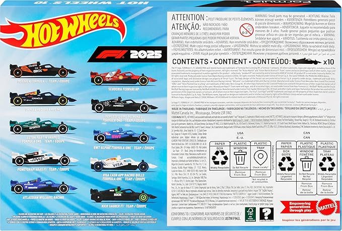 Hot Wheels Formula 1 Vehicle 10-Pack (2025 Livery)