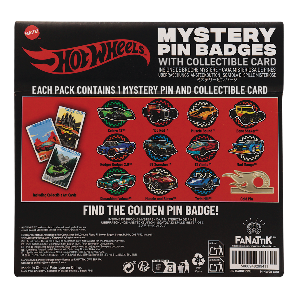 Hot Wheels - Mystery Pin Badges CDU Containing 12 Packs