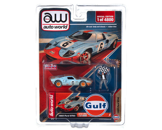 Auto World American Diorama 1:64 1965 Ford GT40 Gulf Oil Mijo Exclusives Race Worn With Flag Man Figure Limited 4,800 Pieces