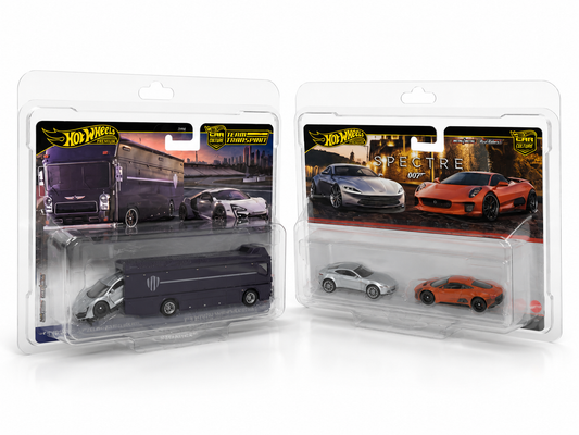 Shield Wheels Hybrid Transporter protectors shown with Team Transport and slim Premium Twin Pack examples; cars not included