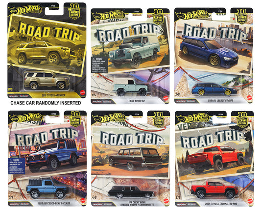 Hot Wheels Car Culture 2026 Mix 7V – Road Trip – 1:64 Premium Case / Set