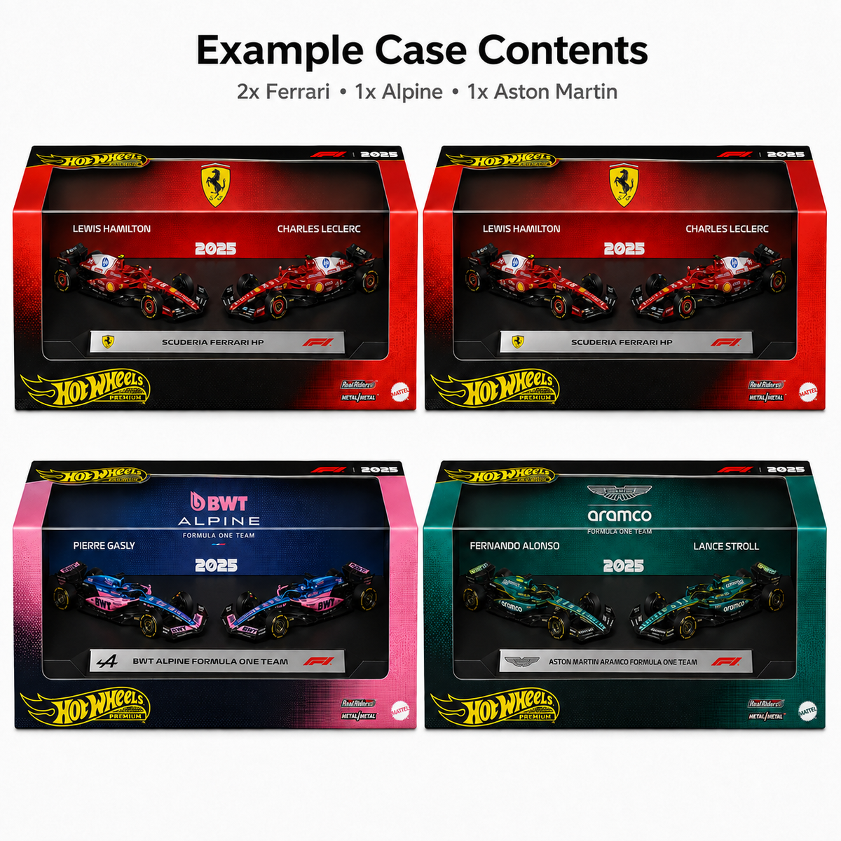 Hot Wheels Formula 1 F1 2026 Mix 3C Premium 2-Pack Case Ferrari Alpine Aston Martin