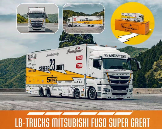GCD 1:64 Liberty Walk LB-Trucks Mitsubishi Fuso Super Great Transporter Sphere – White