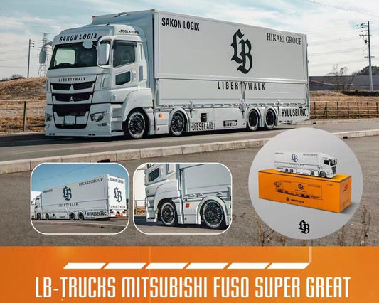 GCD 1:64 Liberty Walk LB-Trucks Mitsubishi Fuso Super Great Transporter Sakon Logix – White