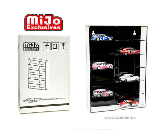 Showcase 1:64 12-Car Display Case Wall Mount Plastic Black Back Version With Cover (8.5″ x 2.64″ x 12.8″) – Mijo Exclusives