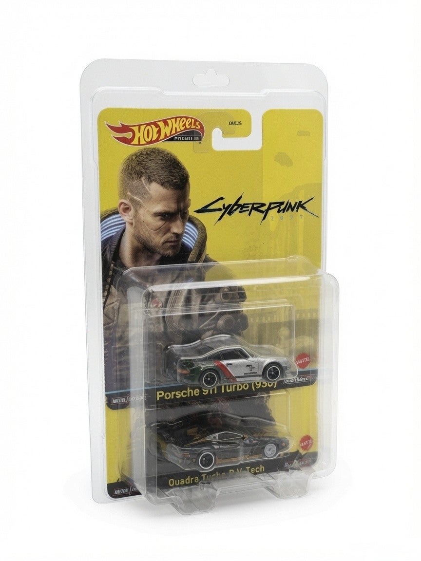 Shield Wheels 2-in-1 Premium protector holding two separately carded Hot Wheels Premium examples; cars not included