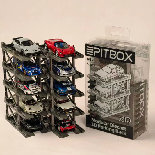 PITBOX Modular Diecast Parking Rack (10 Parking Spots per Box)