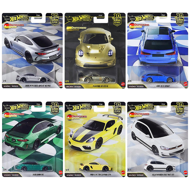 Hot Wheels Car Culture & Team Transport Factory Set 2026 Mix 4V – Road Trippin, Deutschland Design & Rexy Porsche