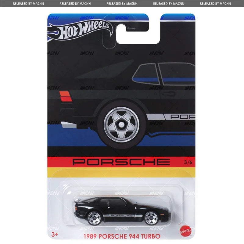 Hot Wheels Porsche Walmart Premium 2024 Mix 1 - Celebrations (G) features a sleek black Porsche in collectible packaging with side illustration, clear blister display, and the Hot Wheels logo at the top—perfect for any collection.