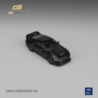 CM Model 1:64 Ford Mustang Dark Horse Shadow Black – CM64-DARKHORSE-04 – elevated front three-quarter view