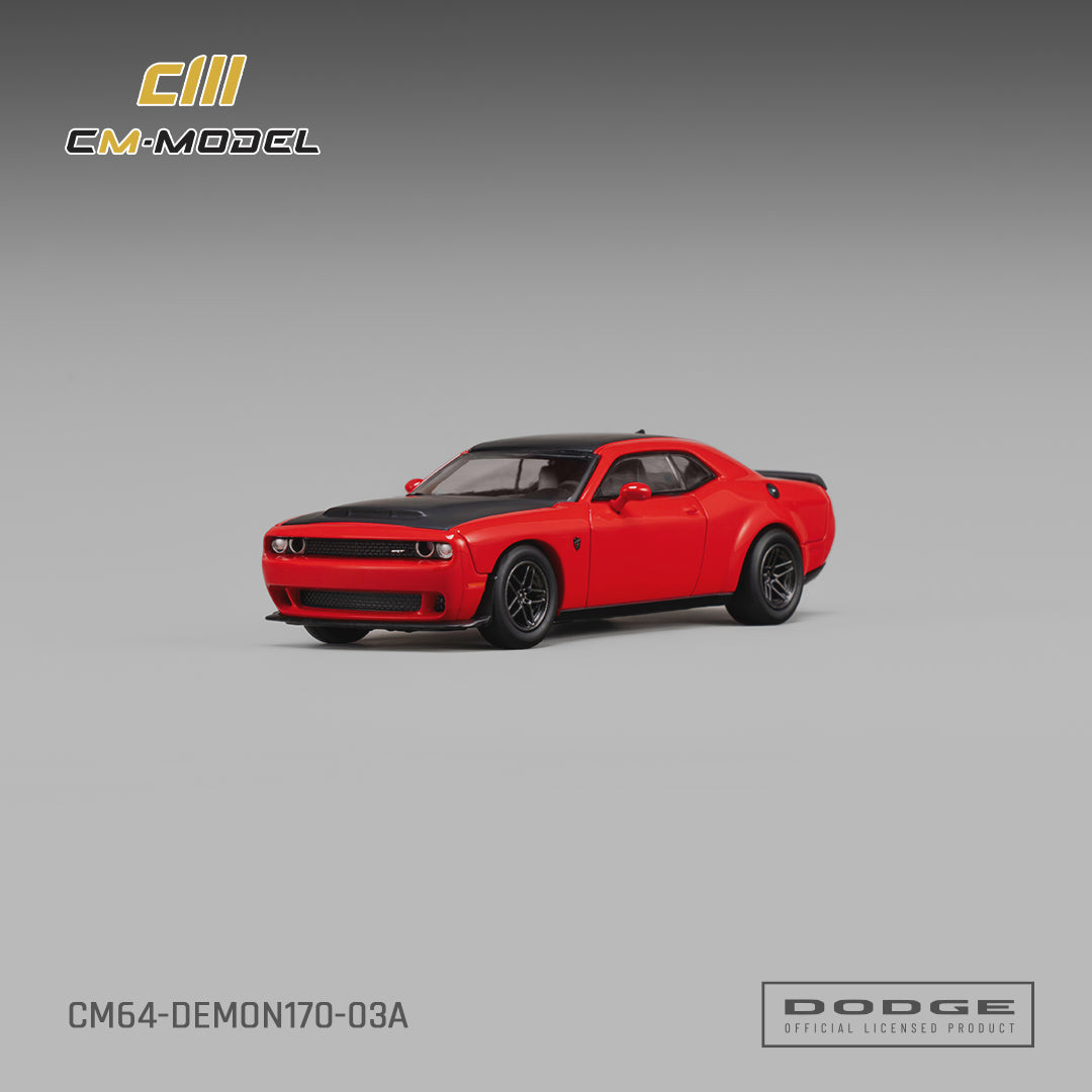 CM Model 1:64 Dodge Challenger SRT Demon 170 TorRed – CM64-DEMON170-03A – front three-quarter view