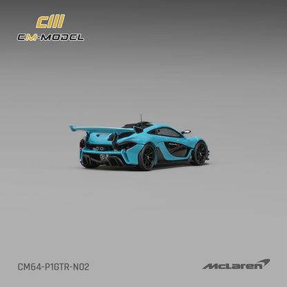 CM Model 1:64 McLaren P1 GTR Iridium Blue – CM64-P1GTR-N02 – rear three-quarter view