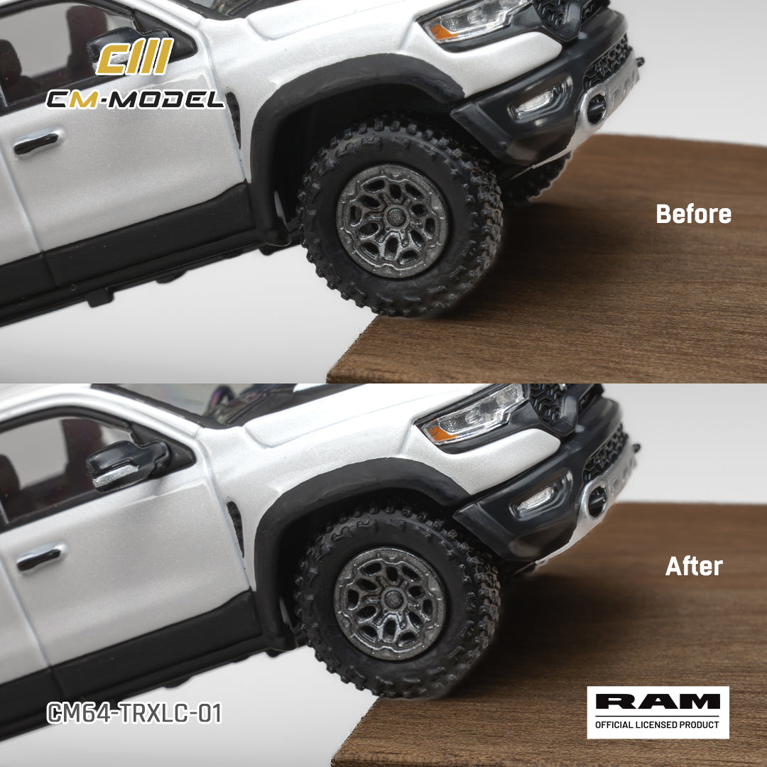 CM Model 1:64 2024 Ram 1500 TRX Final Edition Diamond White – CM64-TRXLC-01 – manufacturer suspension detail comparison