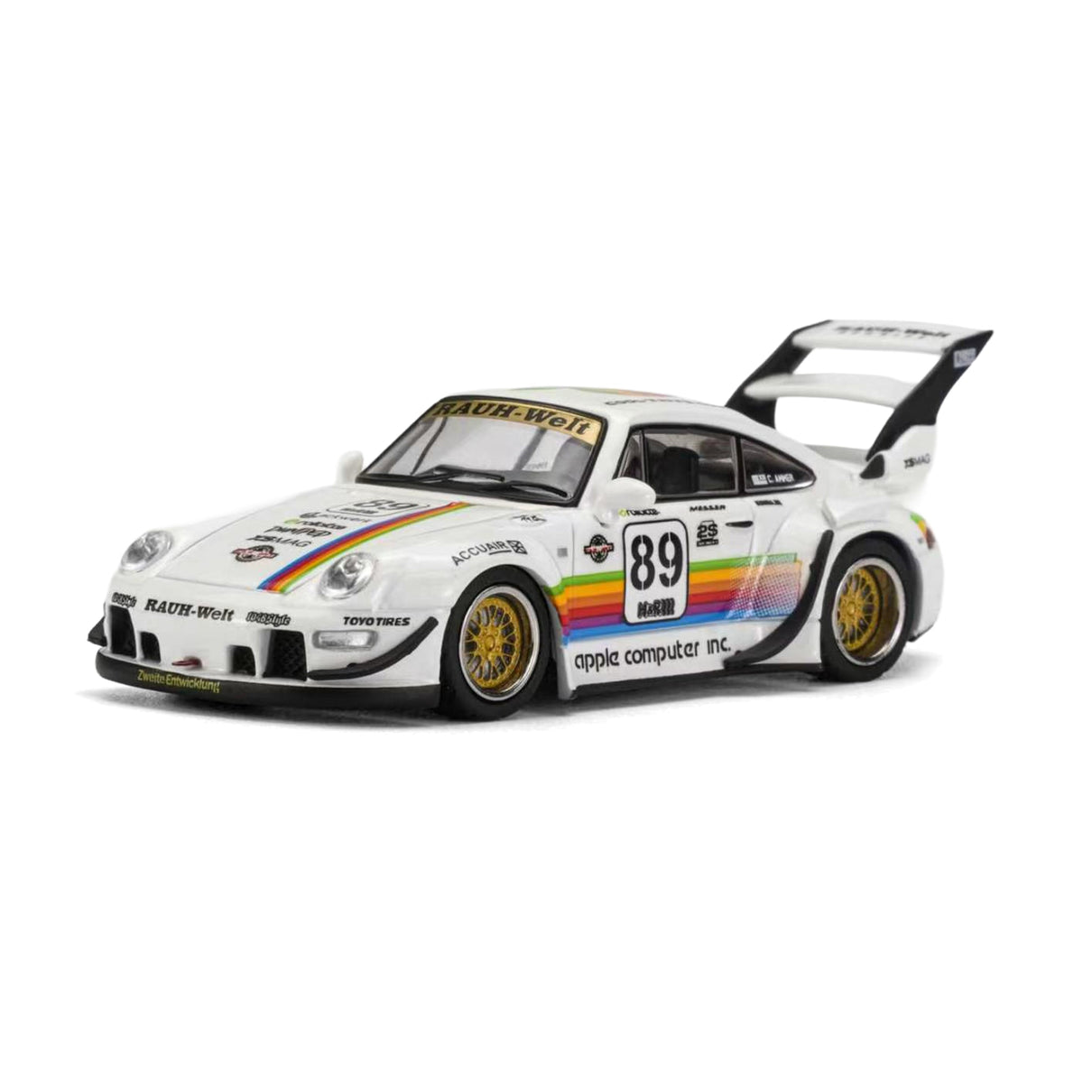 Motorhelix x TS Exclusives 1:64 RWB 993 Apple #89 – TS60801-P – front three-quarter view of the regular white Apple #89 model