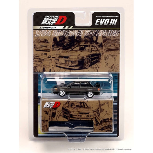 Hobby Japan Mitsubishi Lancer RS Evolution III Initial D Kyoichi Sudo vs Ryosuke Takahashi HJDMDR004, refreshed blister packaging