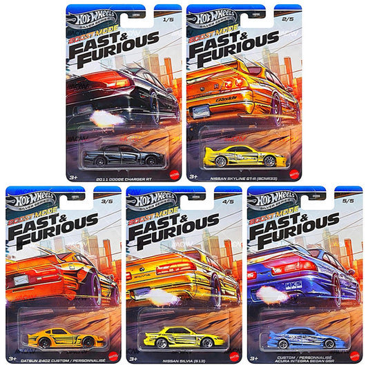 Hot Wheels Fast & Furious Silver Series 2027 Mix 2S, five individually carded models