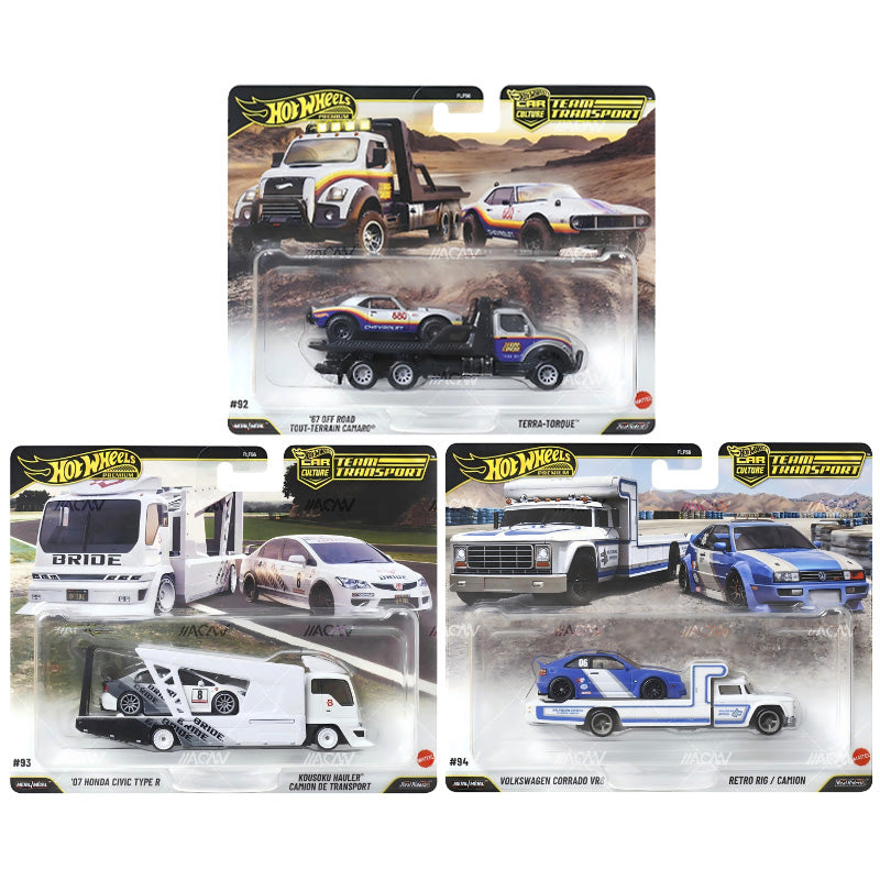 Hot Wheels Team Transport 2026 Mix 3 Off Road Camaro Honda Civic and Volkswagen Corrado sets