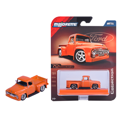 Majorette Collection Series 6 1956 Ford F-100 Orange 1:64 model and display case packaging MJ81983