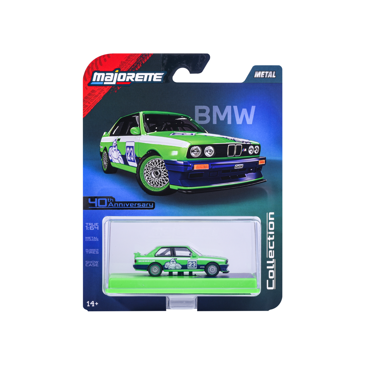 Majorette Collection Series 6 1986 BMW M3 E30 Green 1:64 carded display case MJ82027