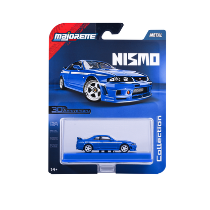 Majorette Collection Series 6 1996 Nissan Skyline R33 Nismo 400R Blue 1:64 carded display case MJ82119