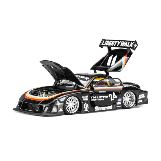 Motorhelix 1:64 LB-Super Silhouette Mazda RX-7 FD3S Athlete – M61112 – front view with bonnet, doors and rear hatch open