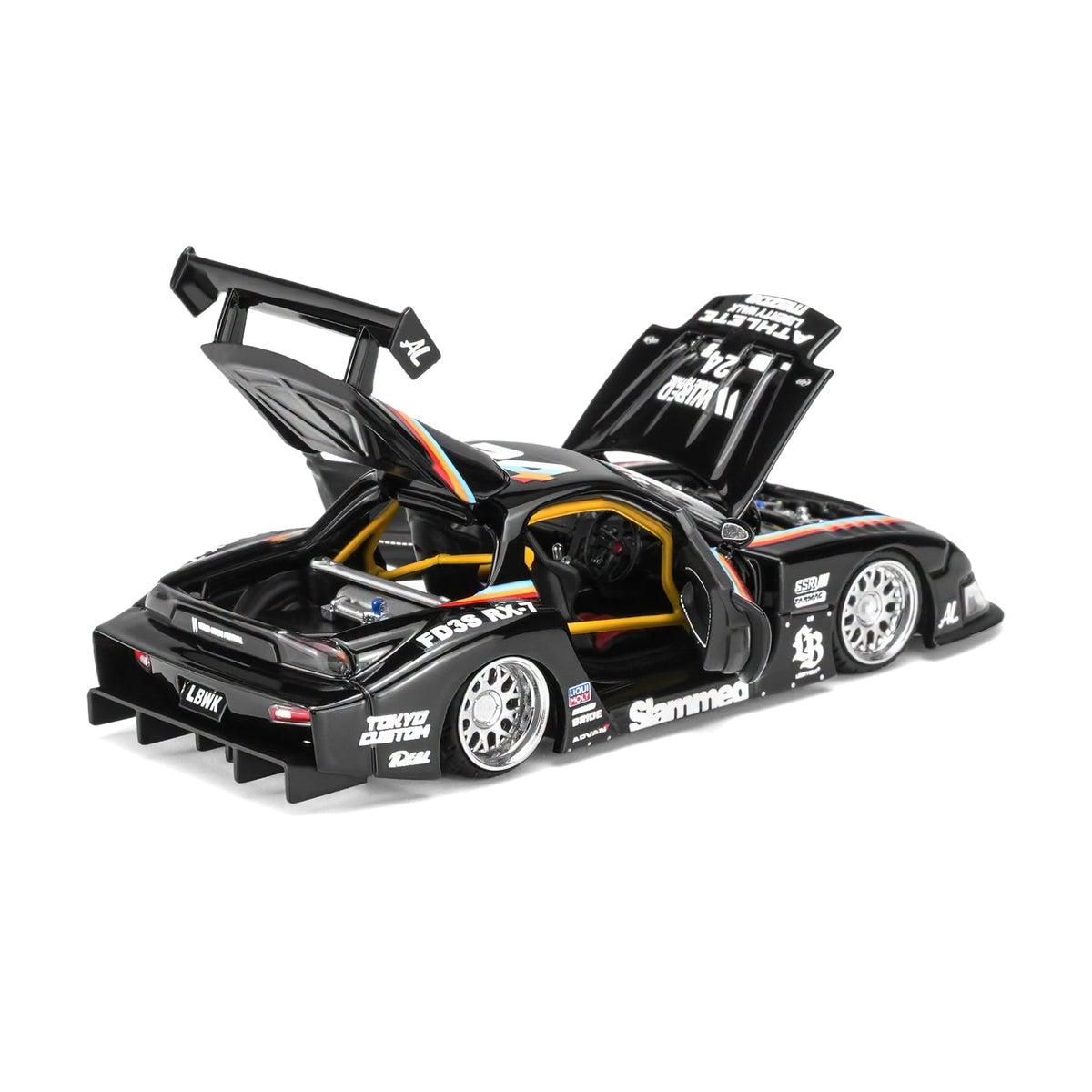 Motorhelix 1:64 LB-Super Silhouette Mazda RX-7 FD3S Athlete – M61112 – rear view with doors and hatch open