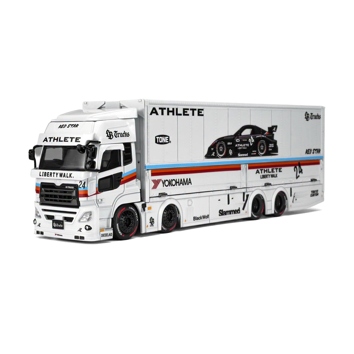 Motorhelix 1:64 LB Trucks UD Quon Cargo Athlete White – M61252 – front three-quarter view