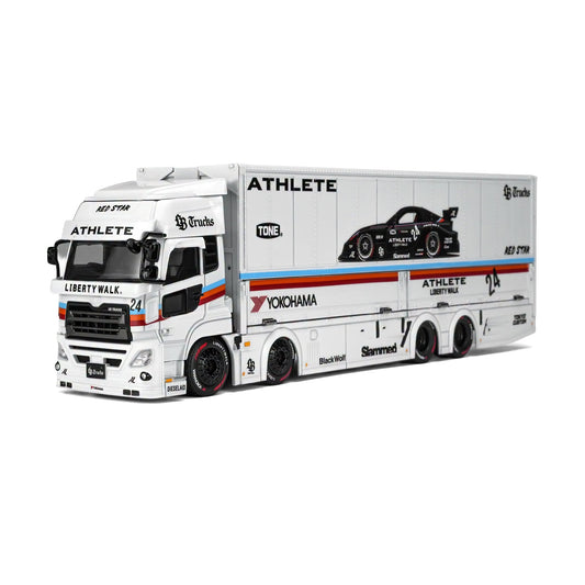 Motorhelix 1:64 LB Trucks UD Quon Cargo Athlete White – M61252 – front three-quarter view