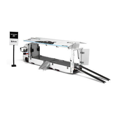 Motorhelix 1:64 LB Trucks UD Quon Cargo Athlete White – M61252 – rear loading ramps and cargo body open