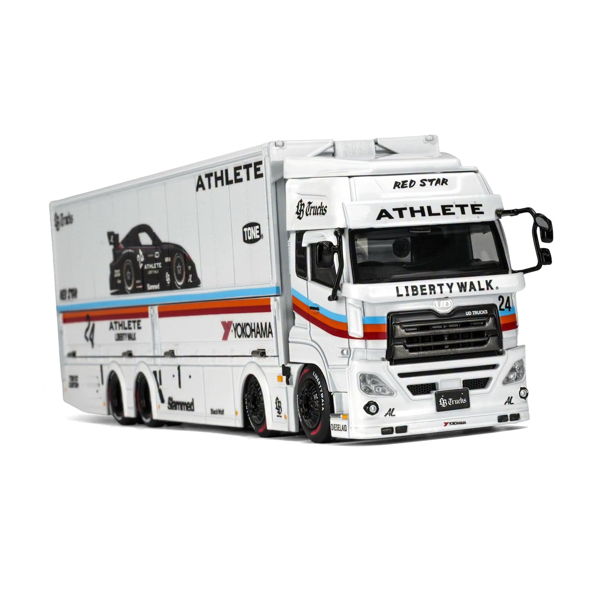 Motorhelix 1:64 LB Trucks UD Quon Cargo Athlete White – M61252 – opposite front three-quarter view