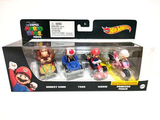 Hot Wheels Mario Kart 2024 Mix 1 4-Pack - Super Mario Bros Movie - Donkey Kong, Toad, Mario, Princess Peach