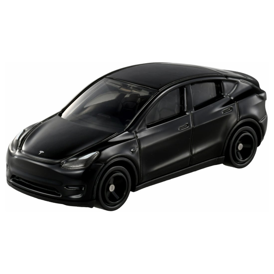 Tomica No.28 Tesla Model Y model, front three-quarter view