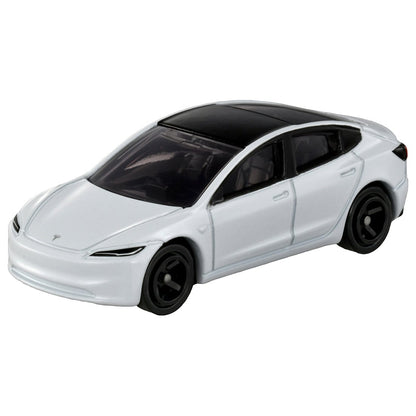 Tomica No.98 Tesla Model 3 model, front three-quarter view