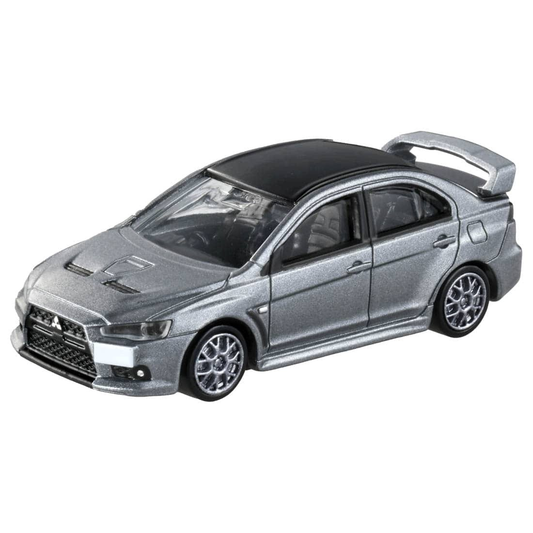 Tomica Premium No.02 Mitsubishi Lancer Evolution Final Edition 1:61 model, front three-quarter view