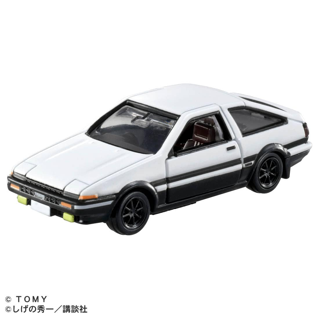Tomica Premium Unlimited No.01 Initial D Toyota AE86 Trueno — Takumi Fujiwara model, front three-quarter view